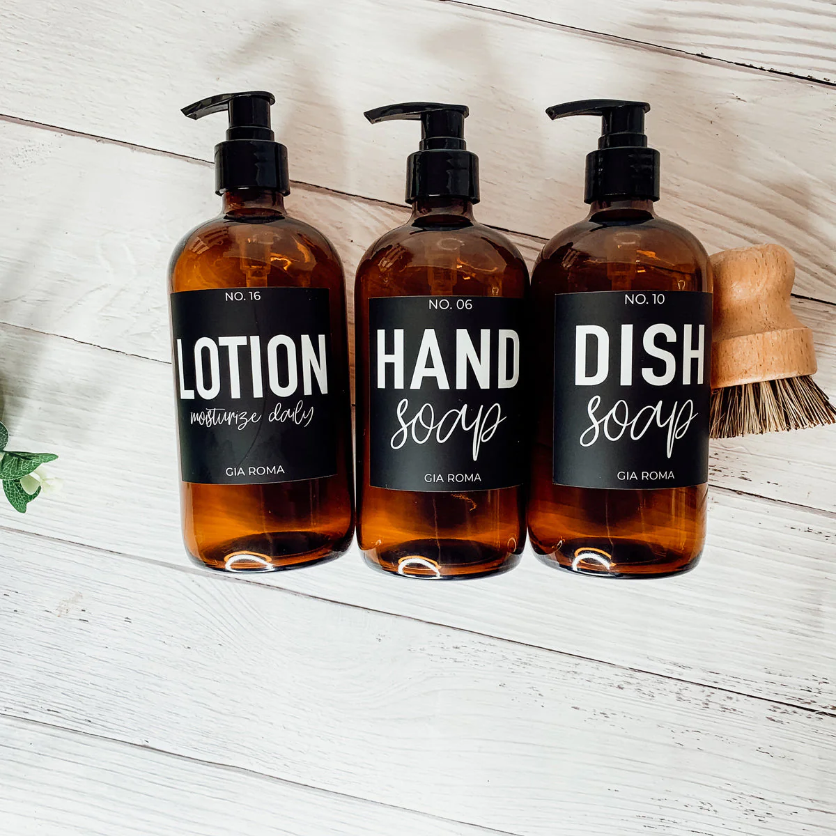 16oz Amber Glass Boston Round Soap Refill Bottle Black Label Set - Image 18