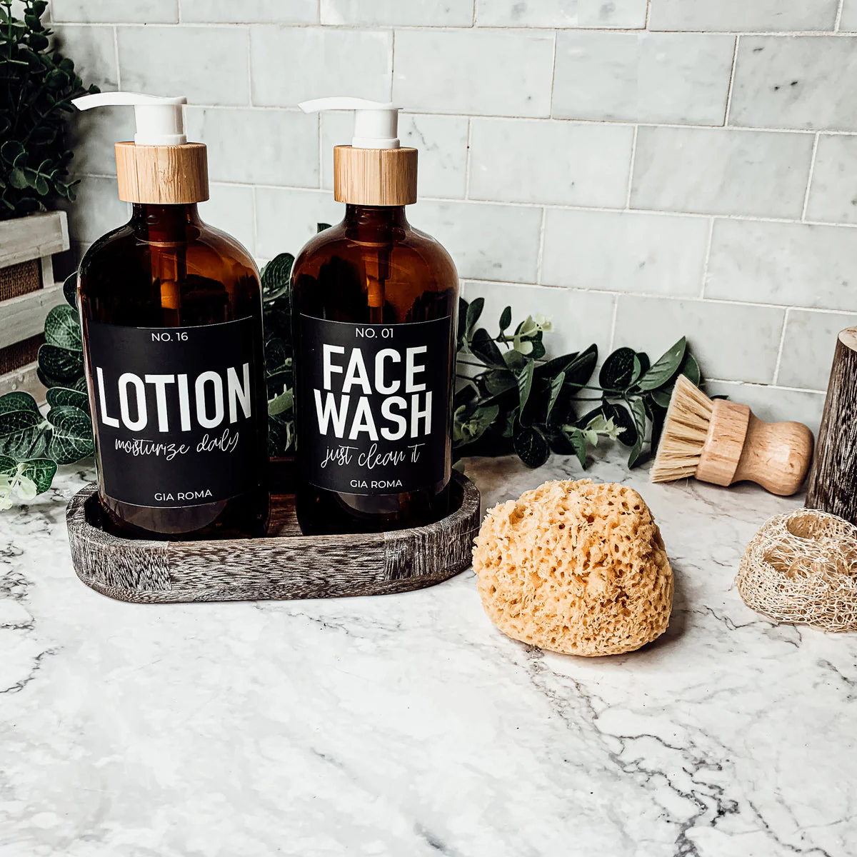 16oz Amber Glass Boston Round Soap Refill Bottle Black Label Set - Image 8