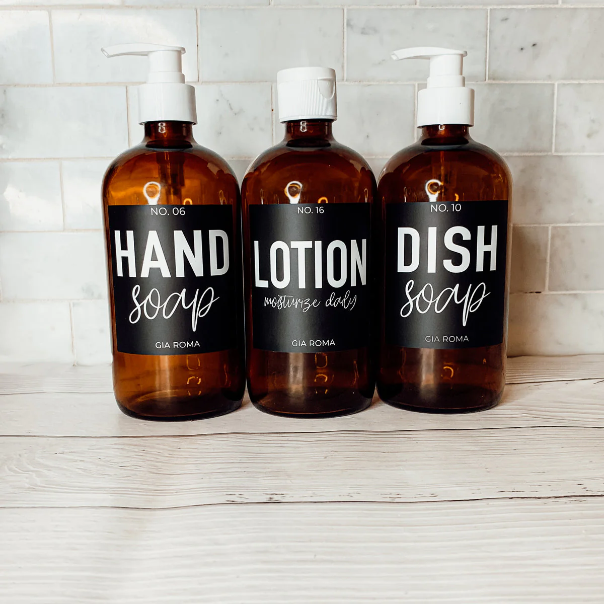 16oz Amber Glass Boston Round Soap Refill Bottle Black Label Set - Image 9