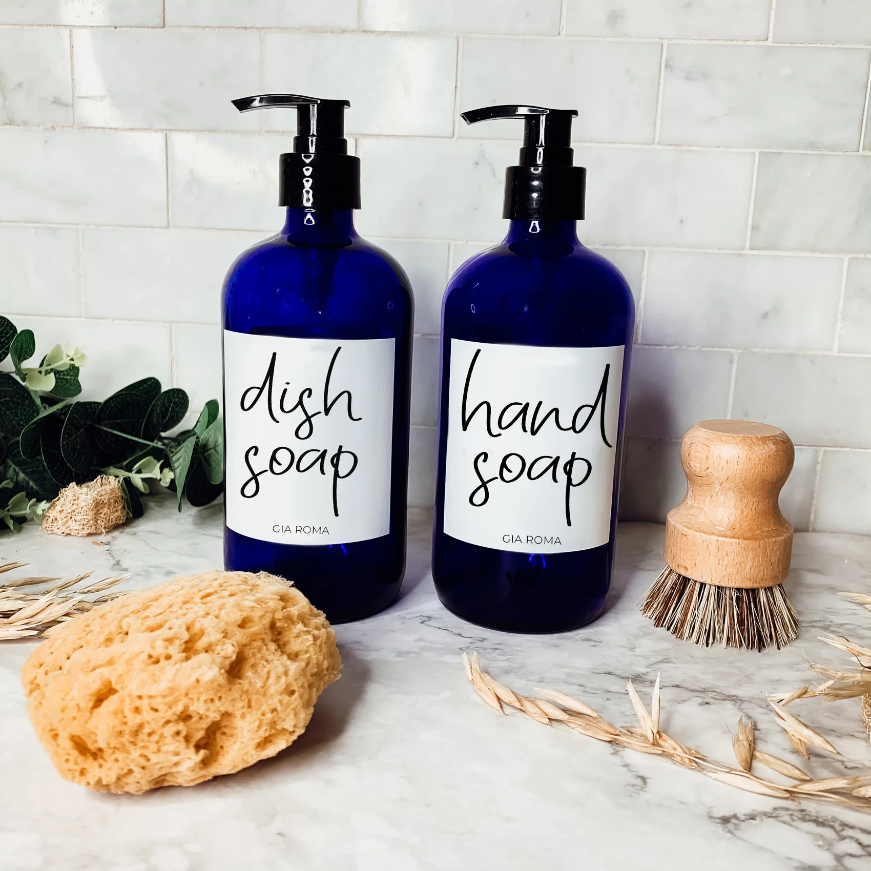 16oz Blue Glass Jar With White Label Lid Reusable Storage Canister - Image 10