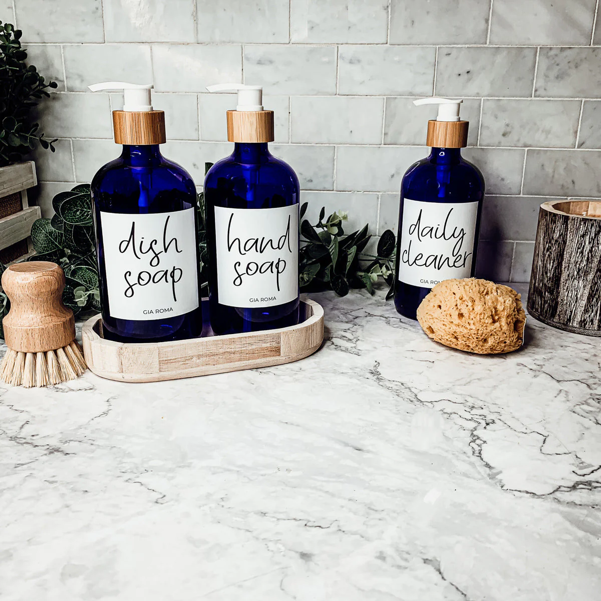 16oz Blue Glass Jar With White Label Lid Reusable Storage Canister - Image 11