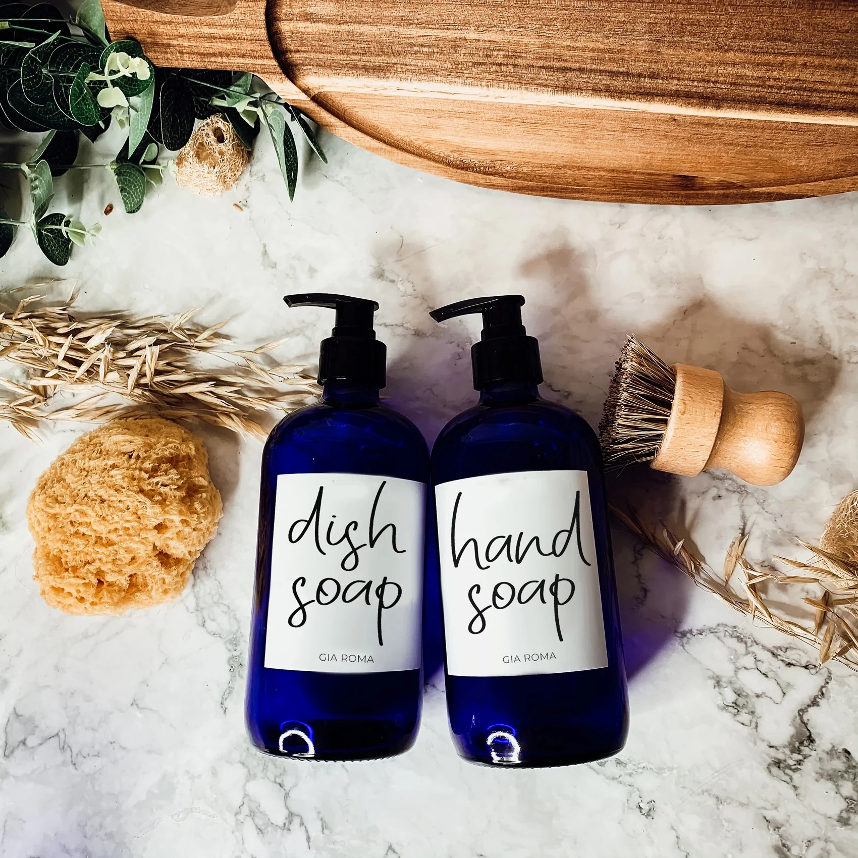 16oz Blue Glass Jar With White Label Lid Reusable Storage Canister - Image 12