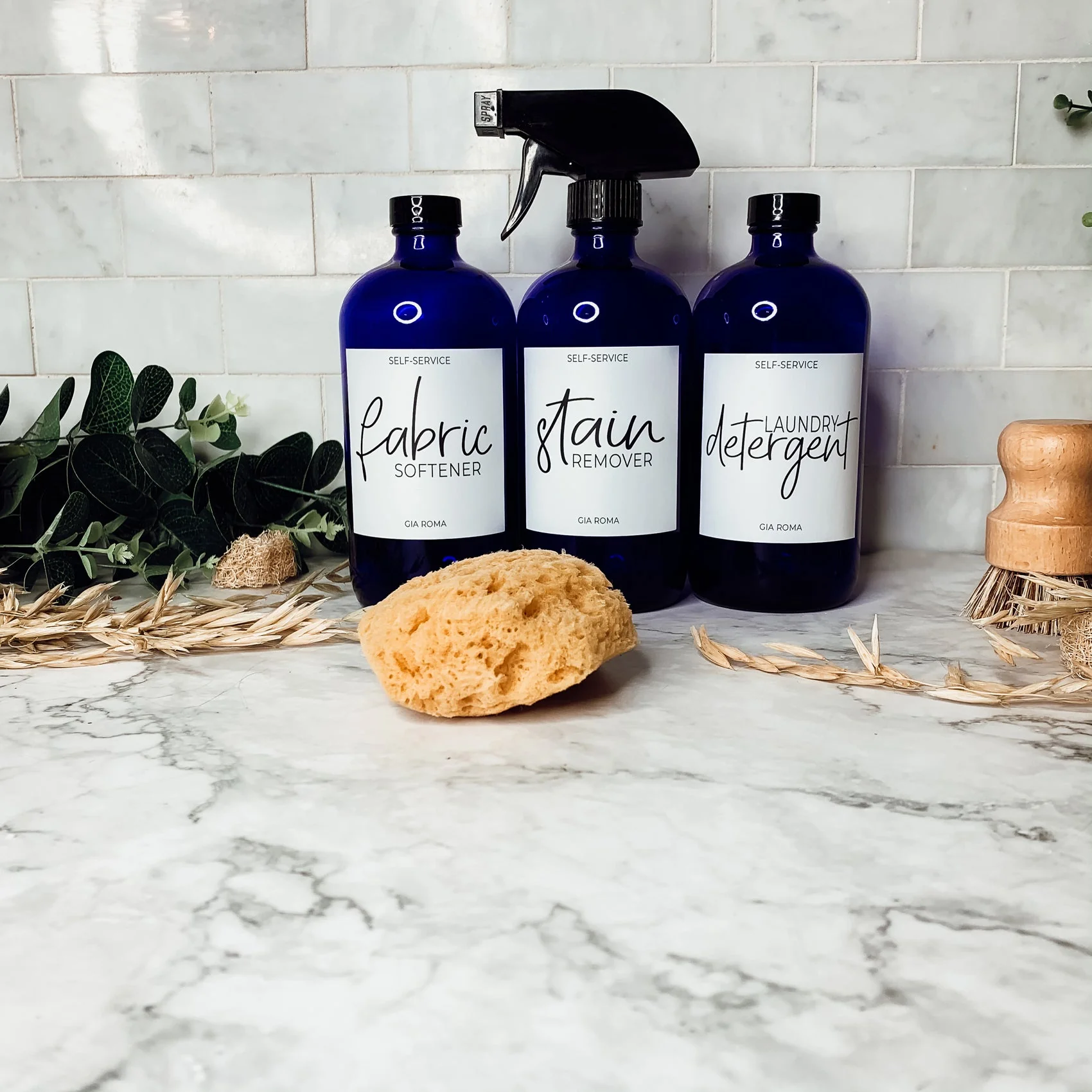 16oz Blue Glass Jar With White Label Lid Reusable Storage Canister - Image 14