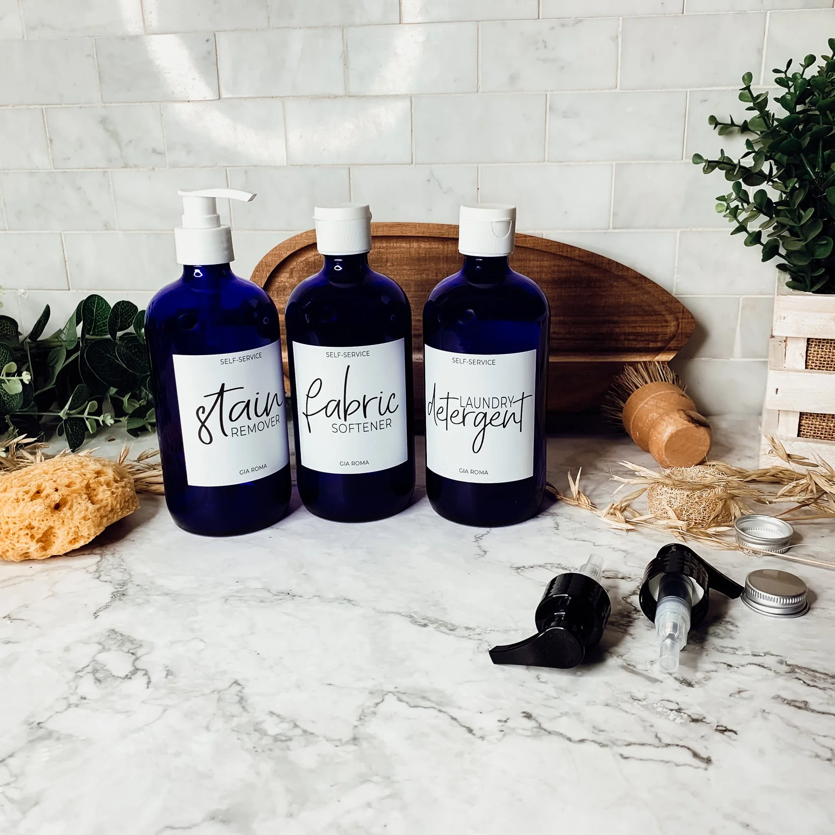 16oz Blue Glass Jar With White Label Lid Reusable Storage Canister - Image 15