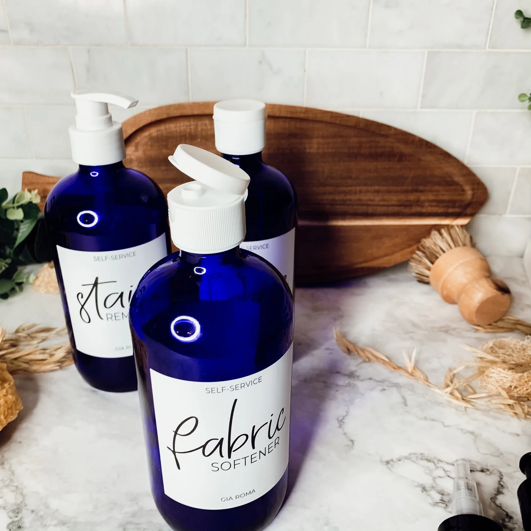 16oz Blue Glass Jar With White Label Lid Reusable Storage Canister - Image 16