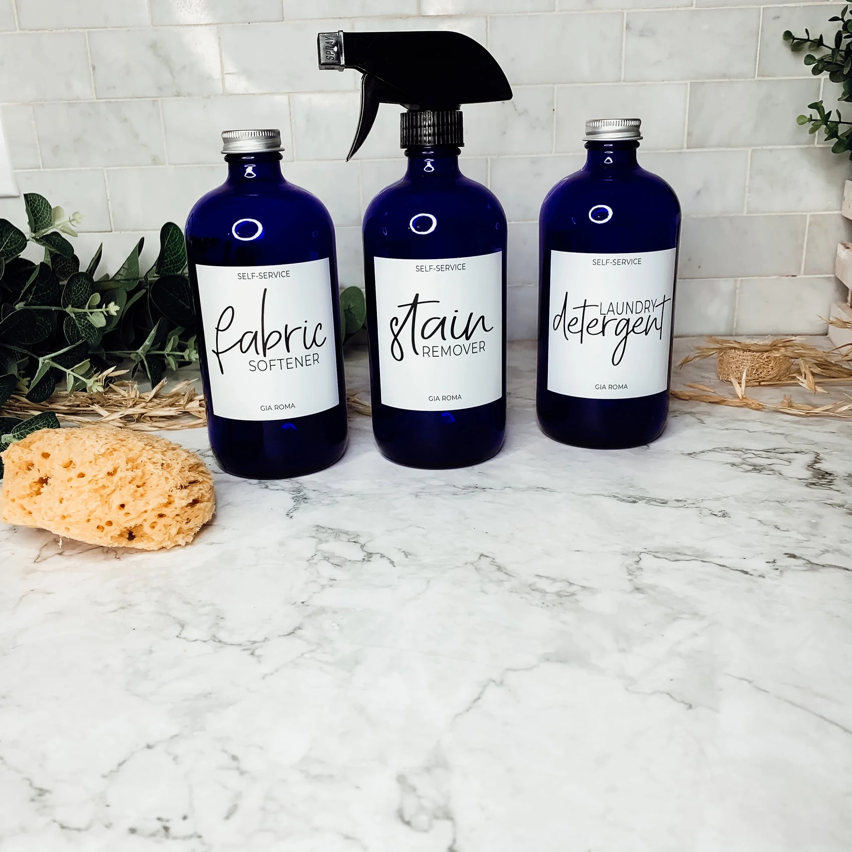 16oz Blue Glass Jar With White Label Lid Reusable Storage Canister - Image 20