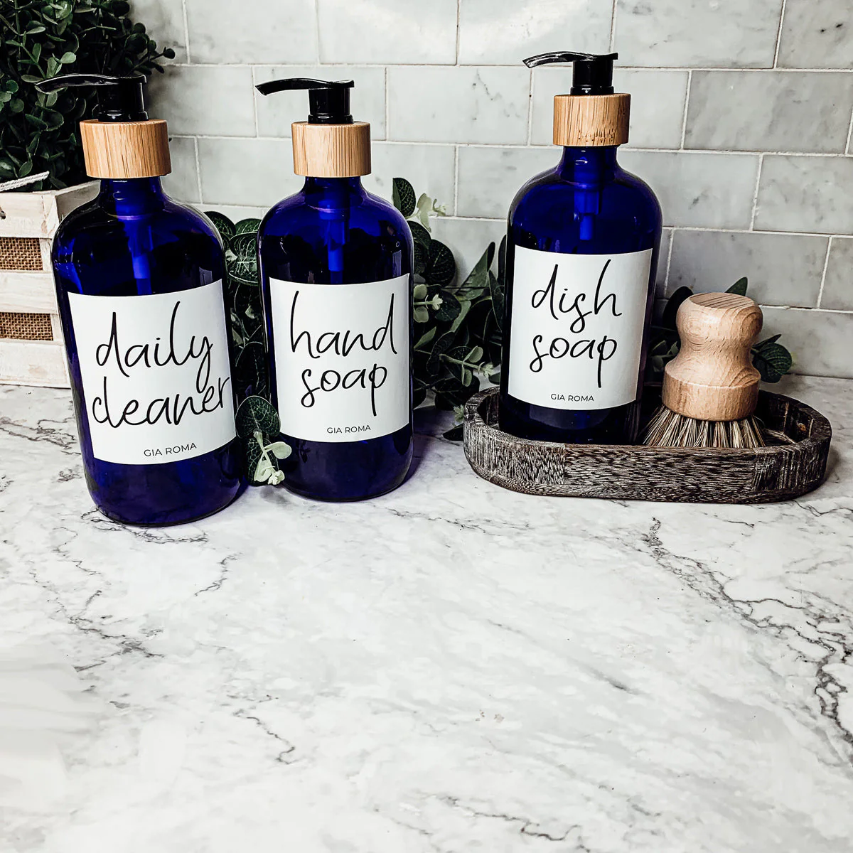 16oz Blue Glass Jar With White Label Lid Reusable Storage Canister - Image 22