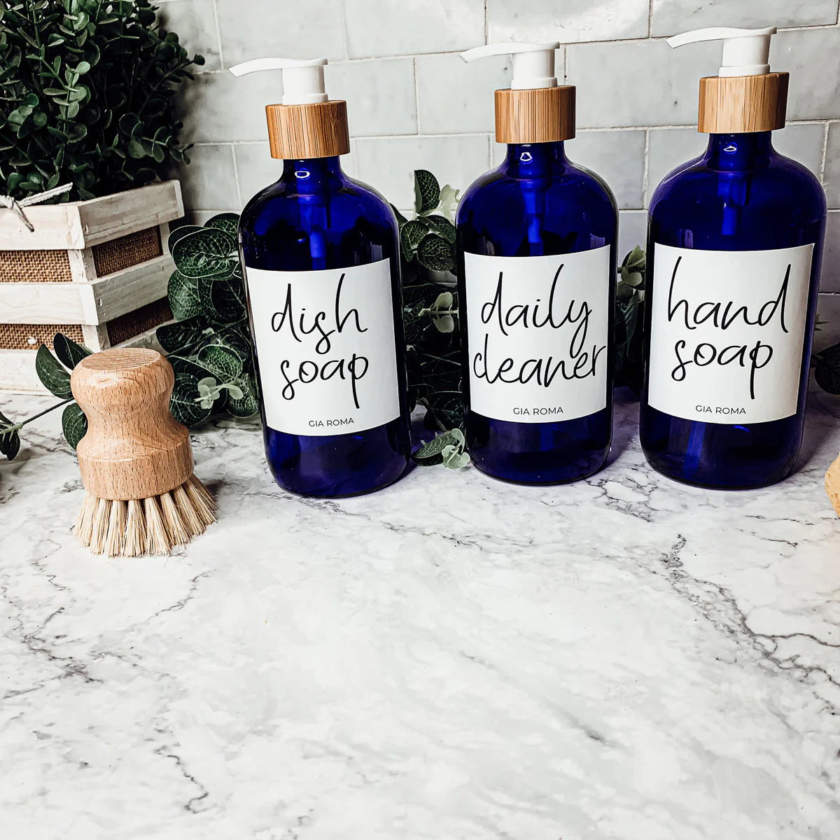 16oz Blue Glass Jar With White Label Lid Reusable Storage Canister - Image 3