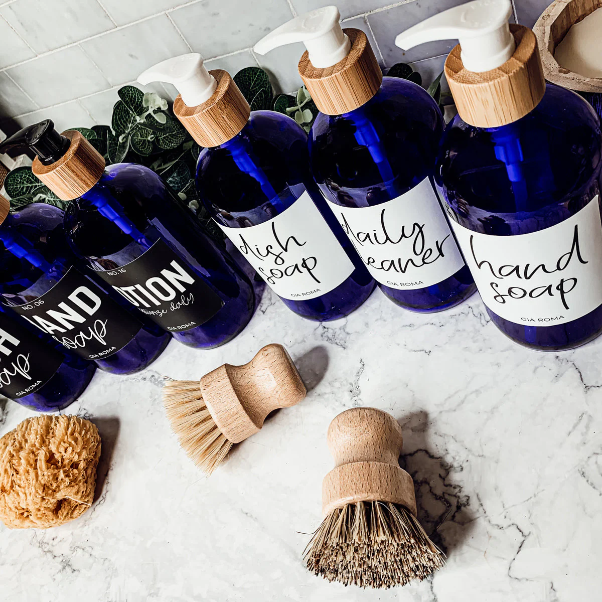 16oz Blue Glass Jar With White Label Lid Reusable Storage Canister - Image 7