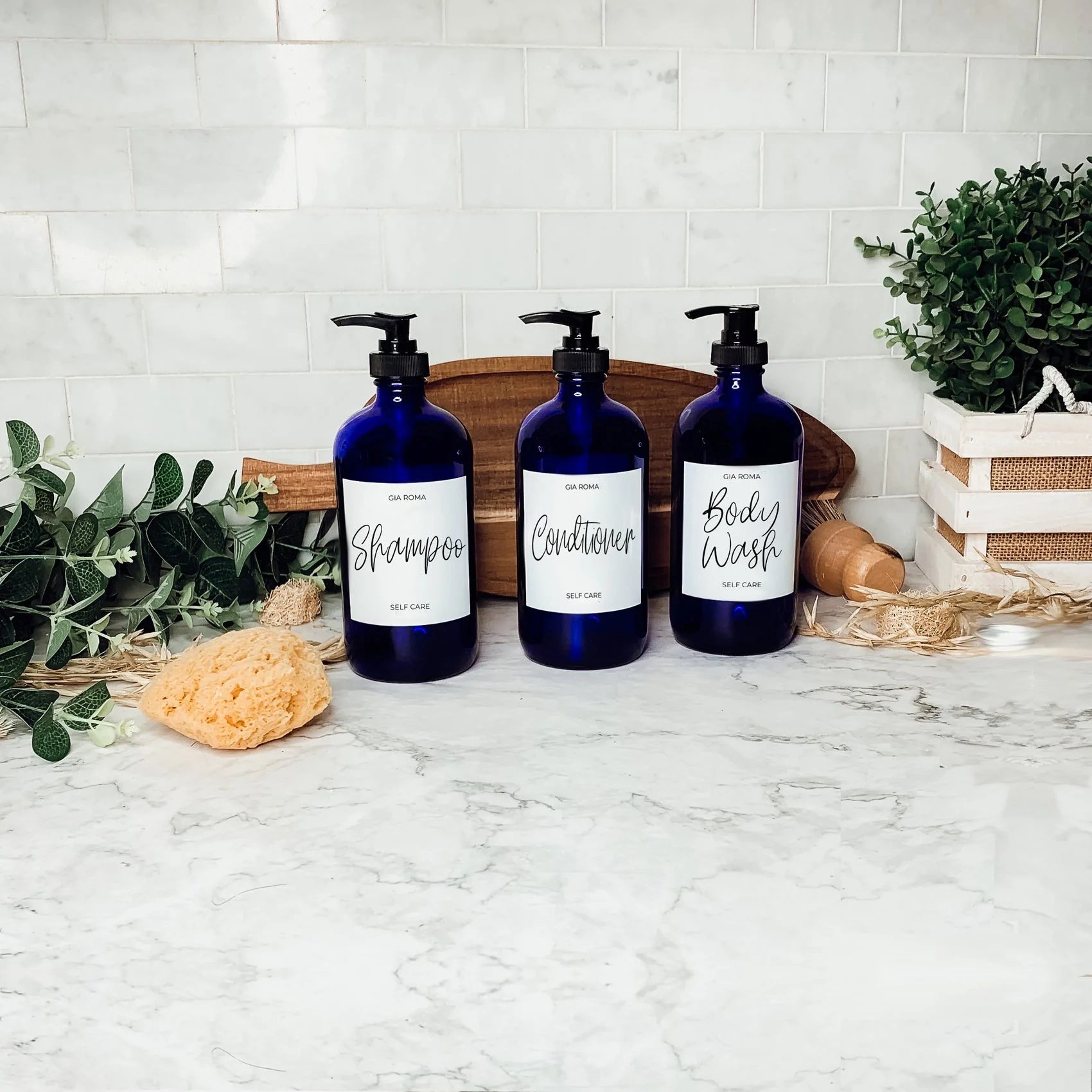 16oz Blue Glass Jar With White Label Lid Reusable Storage Canister - Image 9