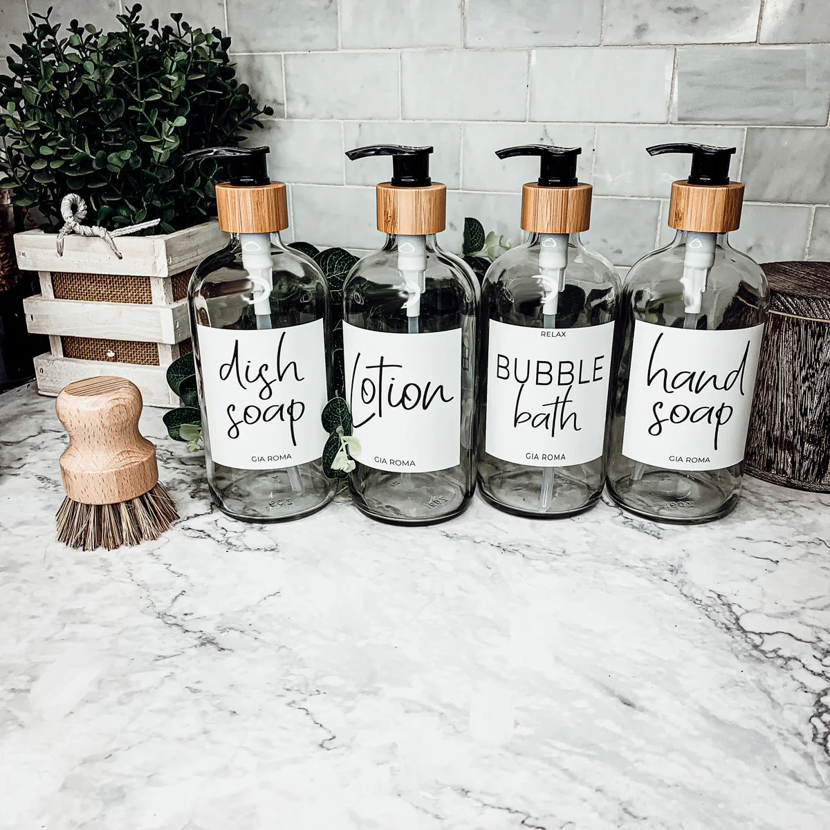 16oz Glass Boston Round Bottle Clear With White Label - Multiple Pack - Image 3