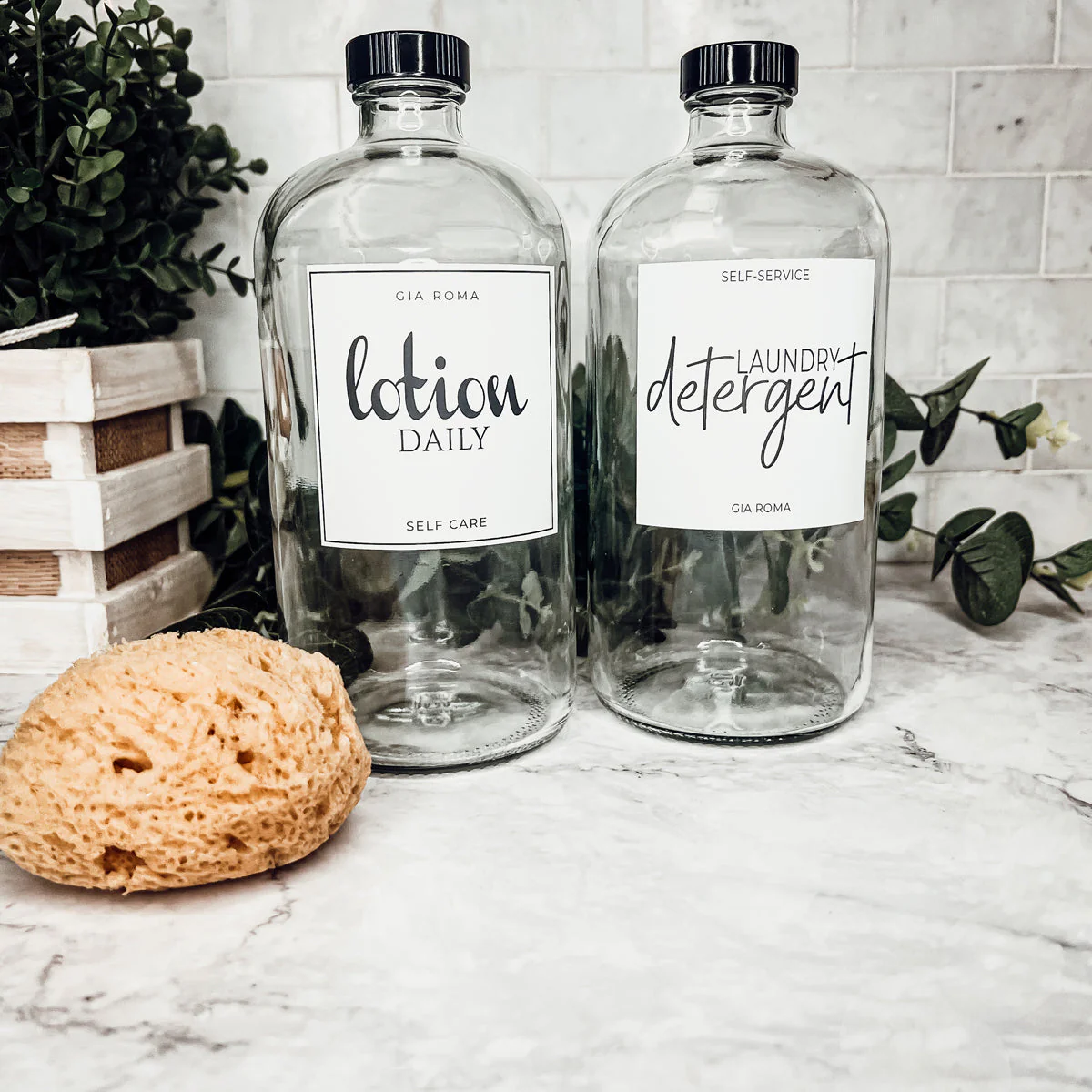 32oz Clear Glass Reusable Dispenser Bottle Black Twist Top - Image 10