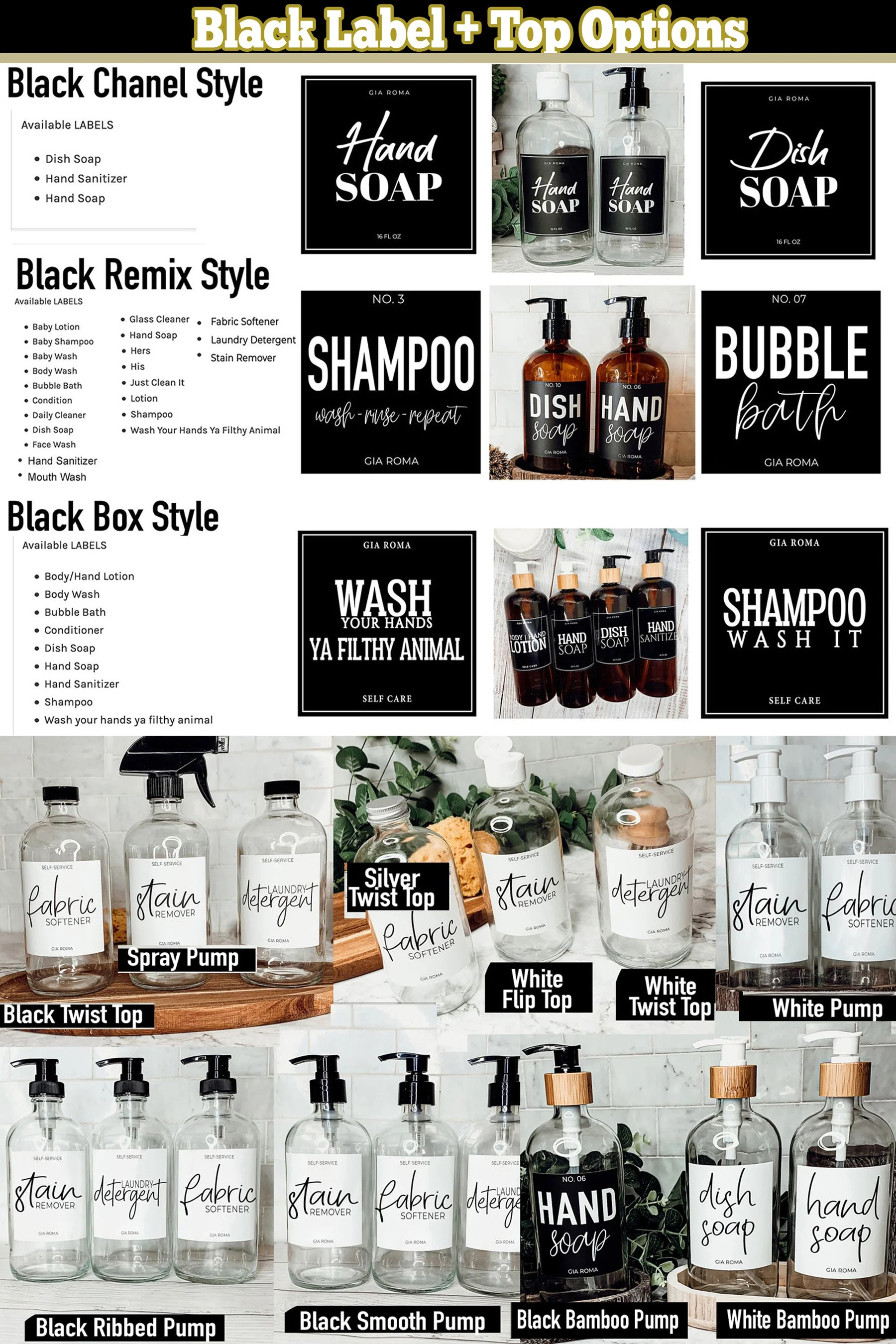 32oz Clear Glass Reusable Dispenser Bottle Black Twist Top - Image 4