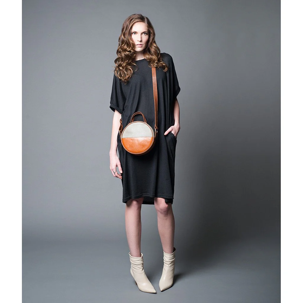 Black Moon Bag Crossbody Clutch Eco Leather Handwoven Cotton Retro Style - Image 6