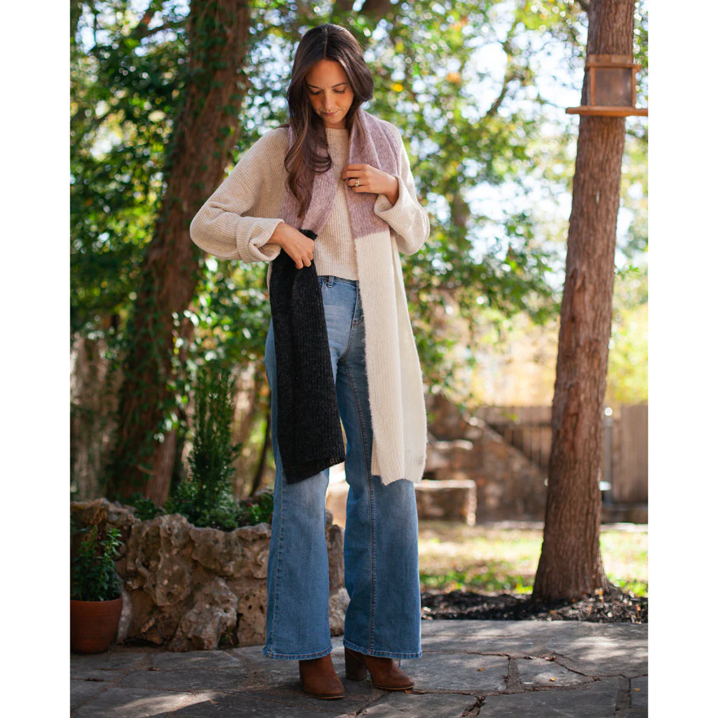 Alpaca Scarf Blush Color Block Lightweight Cozy Ribbed - Image 4