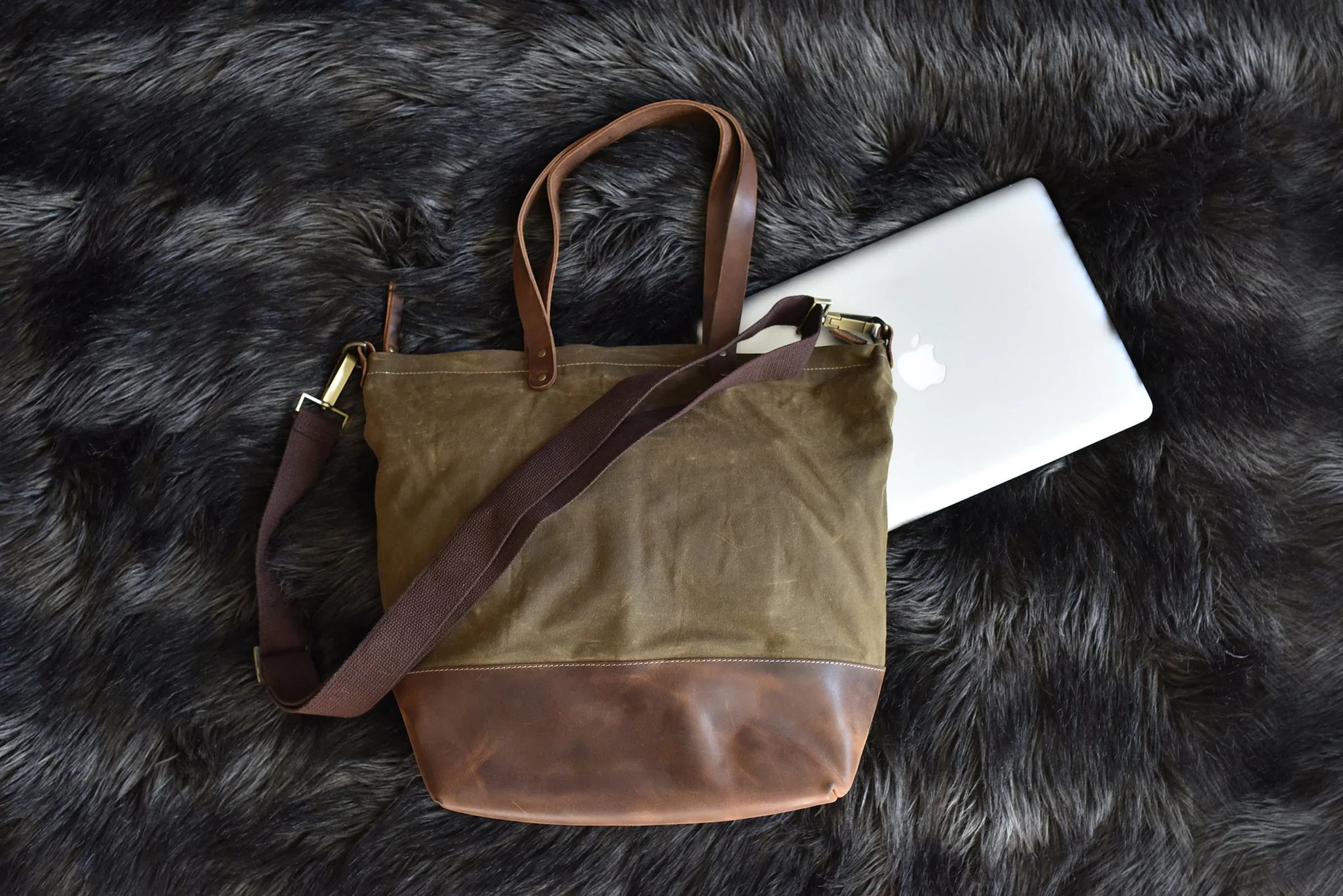 Waxed Canvas And Leather Boyfriend Tote Bag Large Everyday - Image 3