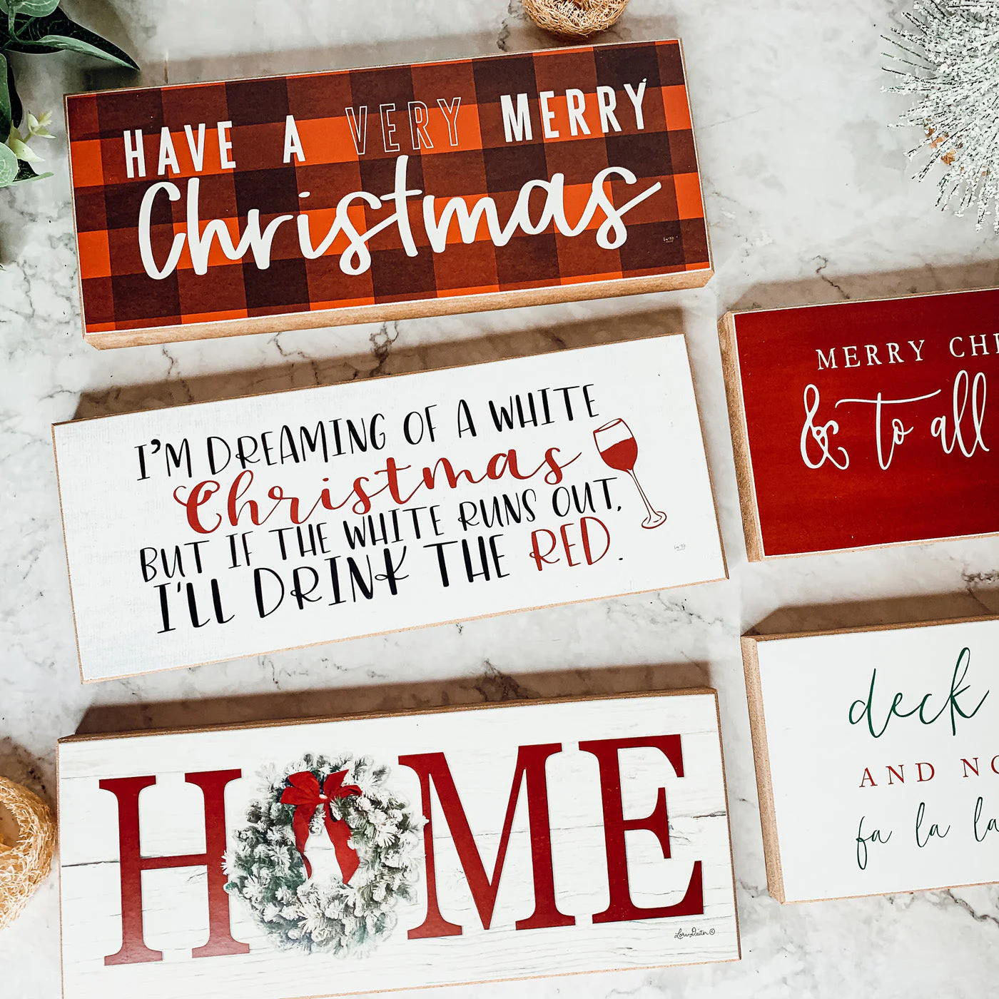 Christmas Home Wreath Sign Holiday Mantel Shelf Tray Decor Rustic Wooden - Image 3