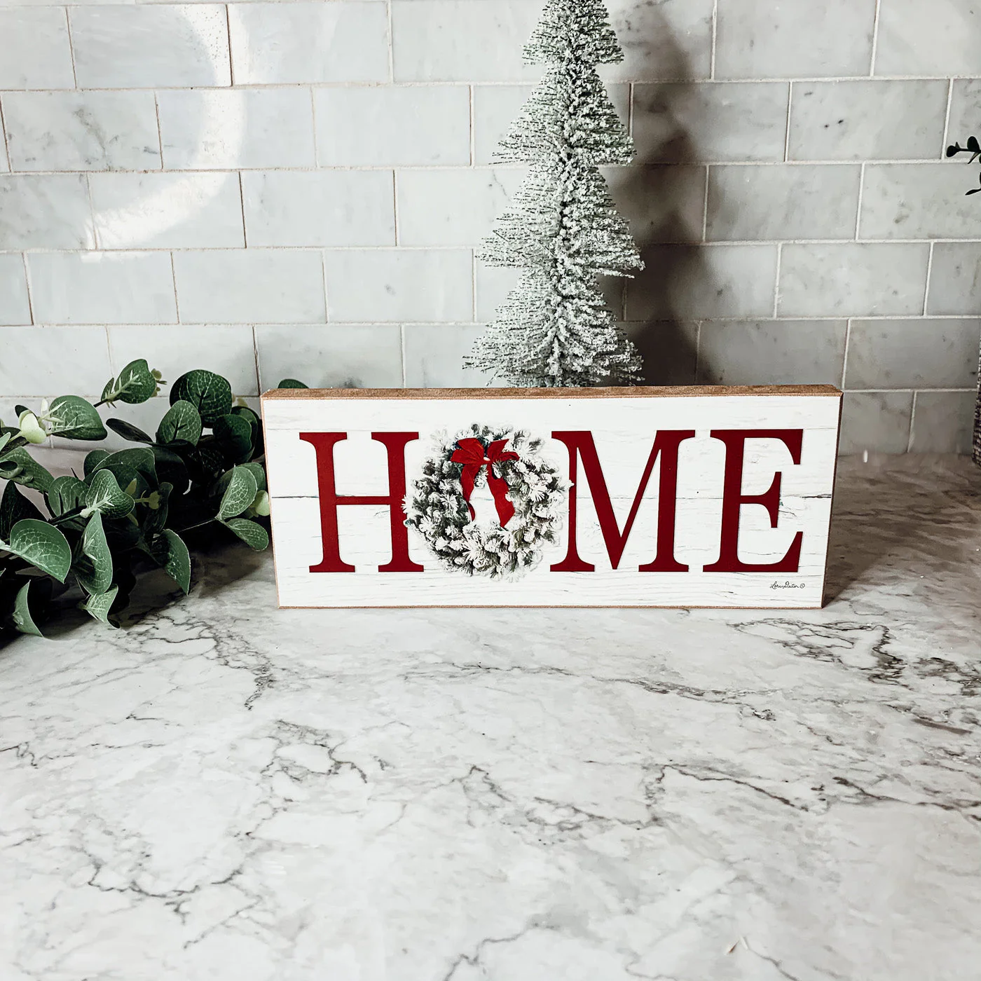 Christmas Home Wreath Sign Holiday Mantel Shelf Tray Decor Rustic Wooden - Image 5
