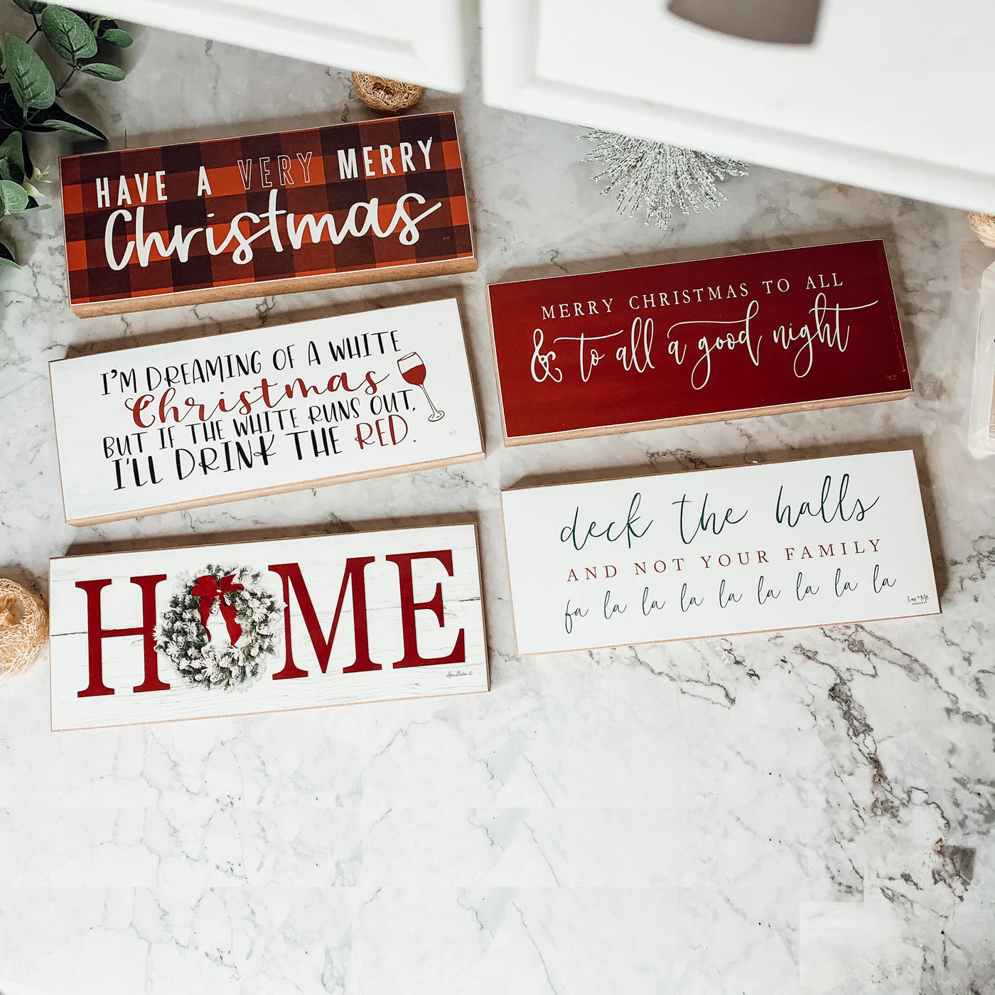 Christmas Home Wreath Sign Holiday Mantel Shelf Tray Decor Rustic Wooden - Image 6