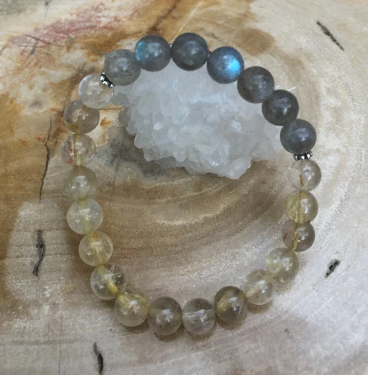 Citrine Blue Flash Labradorite Stretch Gemstone Bracelet - Image 3