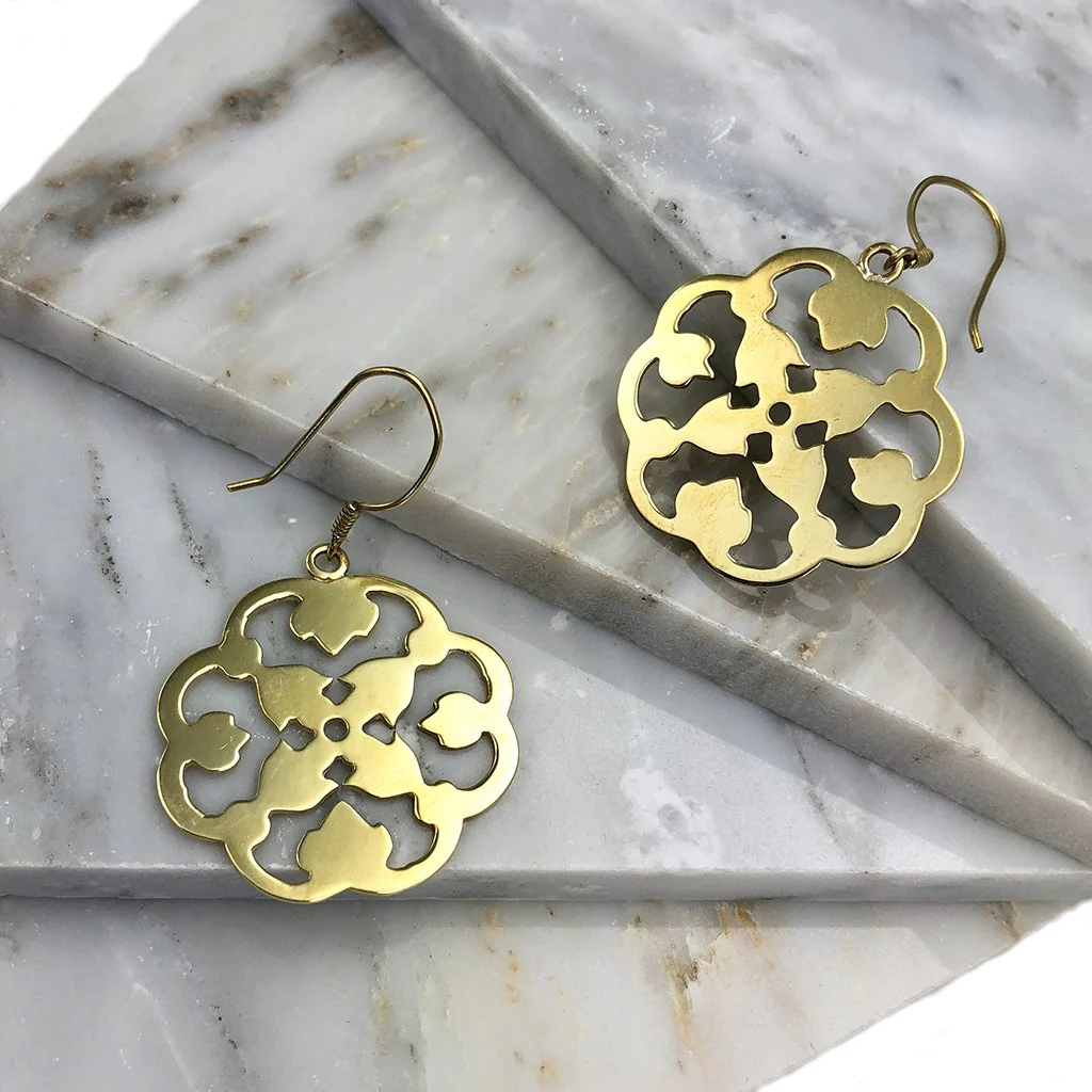 Recycled Brass Clover Earrings Handmade Lightweight Eco - Image 3