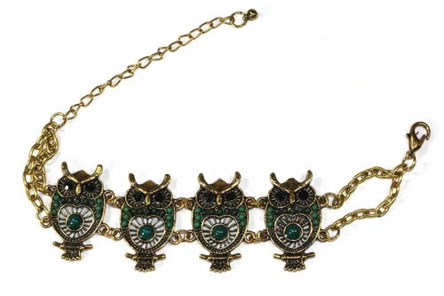 Handmade Gold Tone Owl Bracelet With Colorful Bead Drops - Image 7