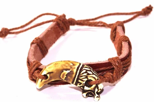 Dragon Tooth Leather Bracelet Adjustable Tribal Handmade - Image 3
