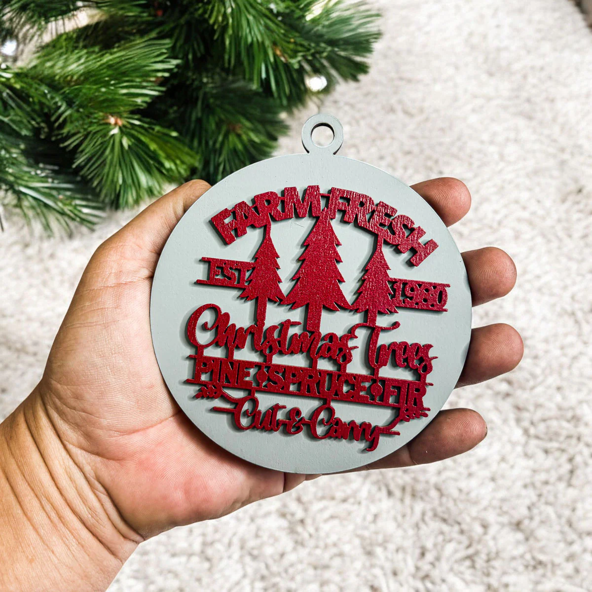 Farm Fresh Wooden Christmas Tree Ornament - Vintage Farmhouse Rustic Tree Trio - Image 4