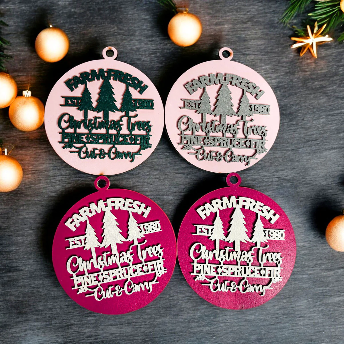 Farm Fresh Wooden Christmas Tree Ornament - Vintage Farmhouse Rustic Tree Trio - Image 5