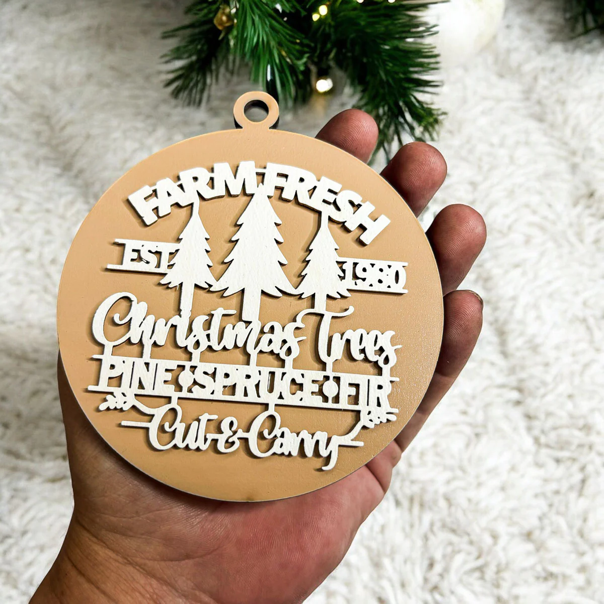 Farm Fresh Wooden Christmas Tree Ornament - Vintage Farmhouse Rustic Tree Trio - Image 6