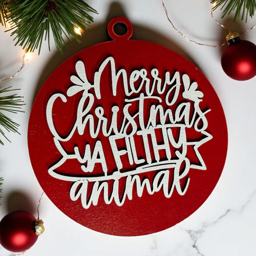Christmas Ornament Merry Christmas Ya Filthy Animal Wooden 3D 12 Colors - Image 10