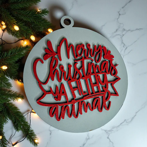 Christmas Ornament Merry Christmas Ya Filthy Animal Wooden 3D 12 Colors - Image 13