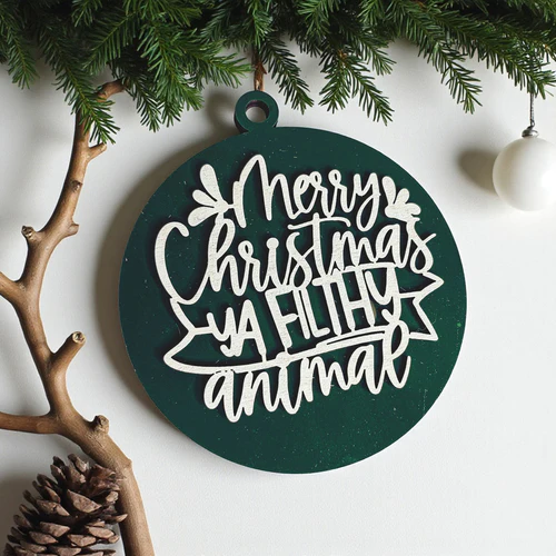 Christmas Ornament Merry Christmas Ya Filthy Animal Wooden 3D 12 Colors - Image 14