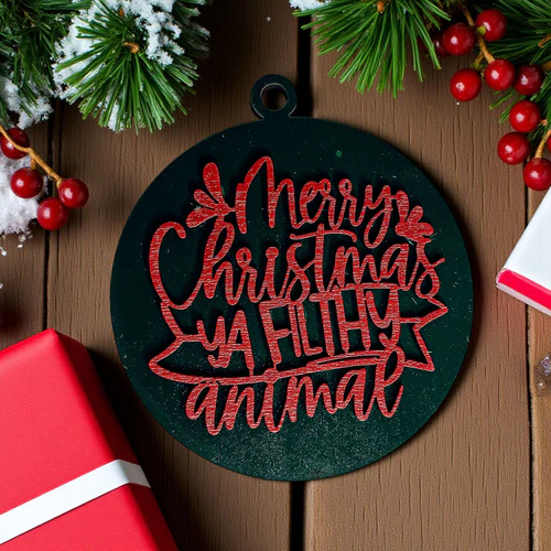 Christmas Ornament Merry Christmas Ya Filthy Animal Wooden 3D 12 Colors - Image 15