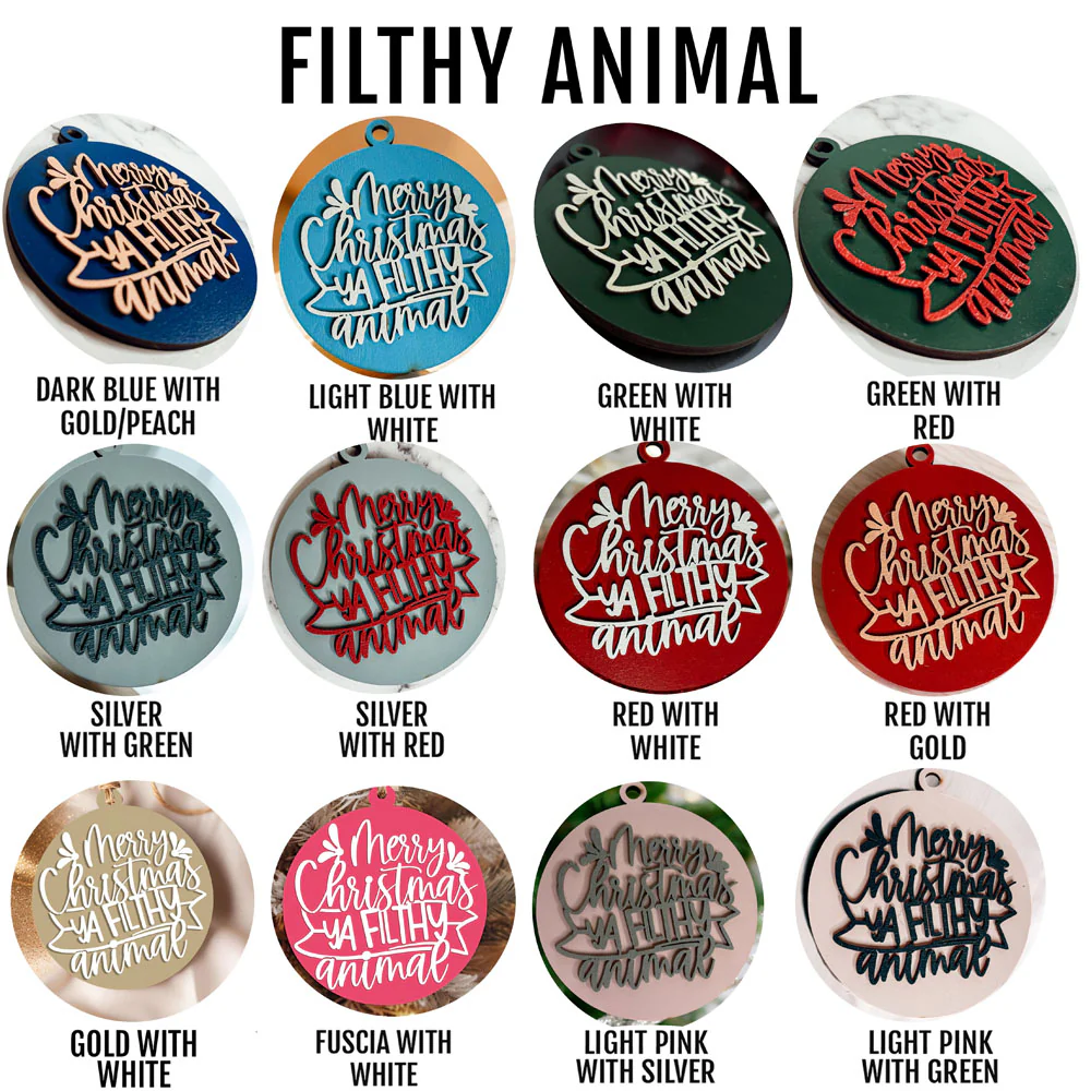 Christmas Ornament Merry Christmas Ya Filthy Animal Wooden 3D 12 Colors - Image 4