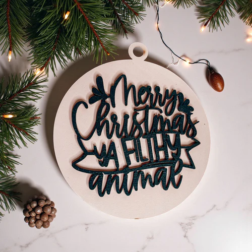 Christmas Ornament Merry Christmas Ya Filthy Animal Wooden 3D 12 Colors - Image 7