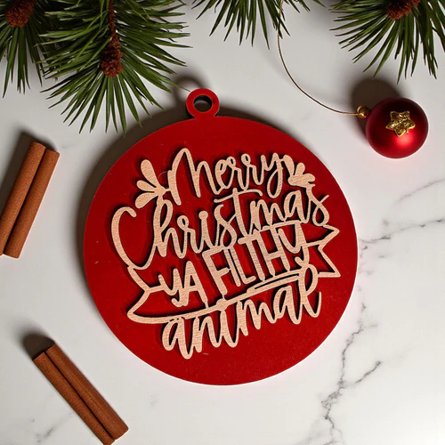 Christmas Ornament Merry Christmas Ya Filthy Animal Wooden 3D 12 Colors - Image 8