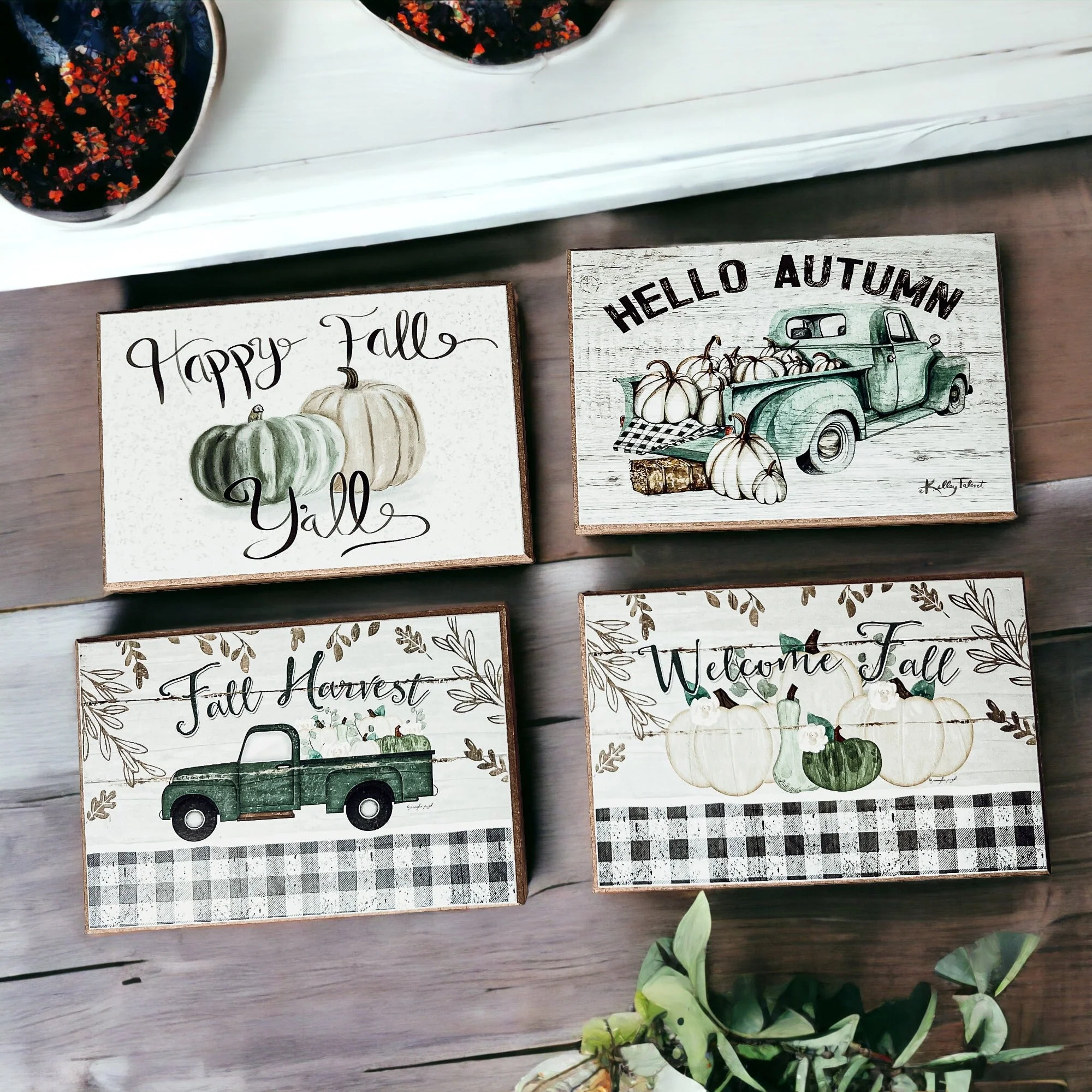 Teal Vintage Truck Hello Autumn Sign - Fall Halloween Decor, Neutral Farmhouse - Image 11