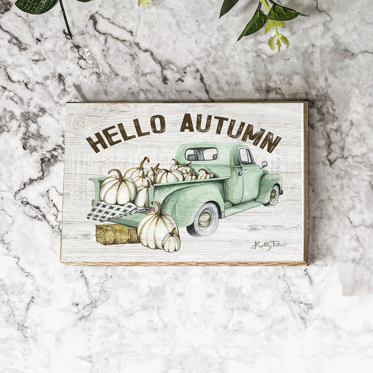 Teal Vintage Truck Hello Autumn Sign - Fall Halloween Decor, Neutral Farmhouse - Image 4