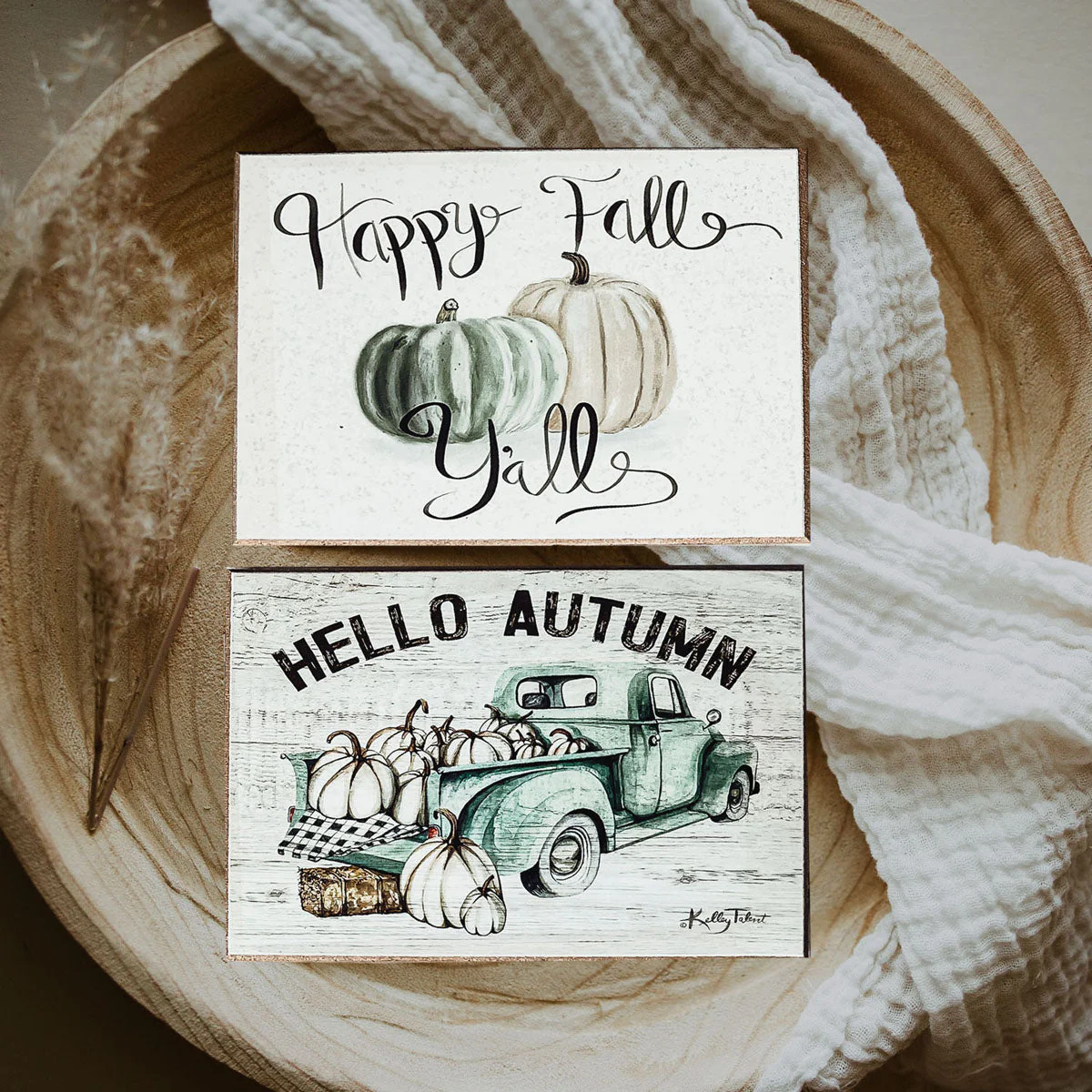 Teal Vintage Truck Hello Autumn Sign - Fall Halloween Decor, Neutral Farmhouse - Image 6