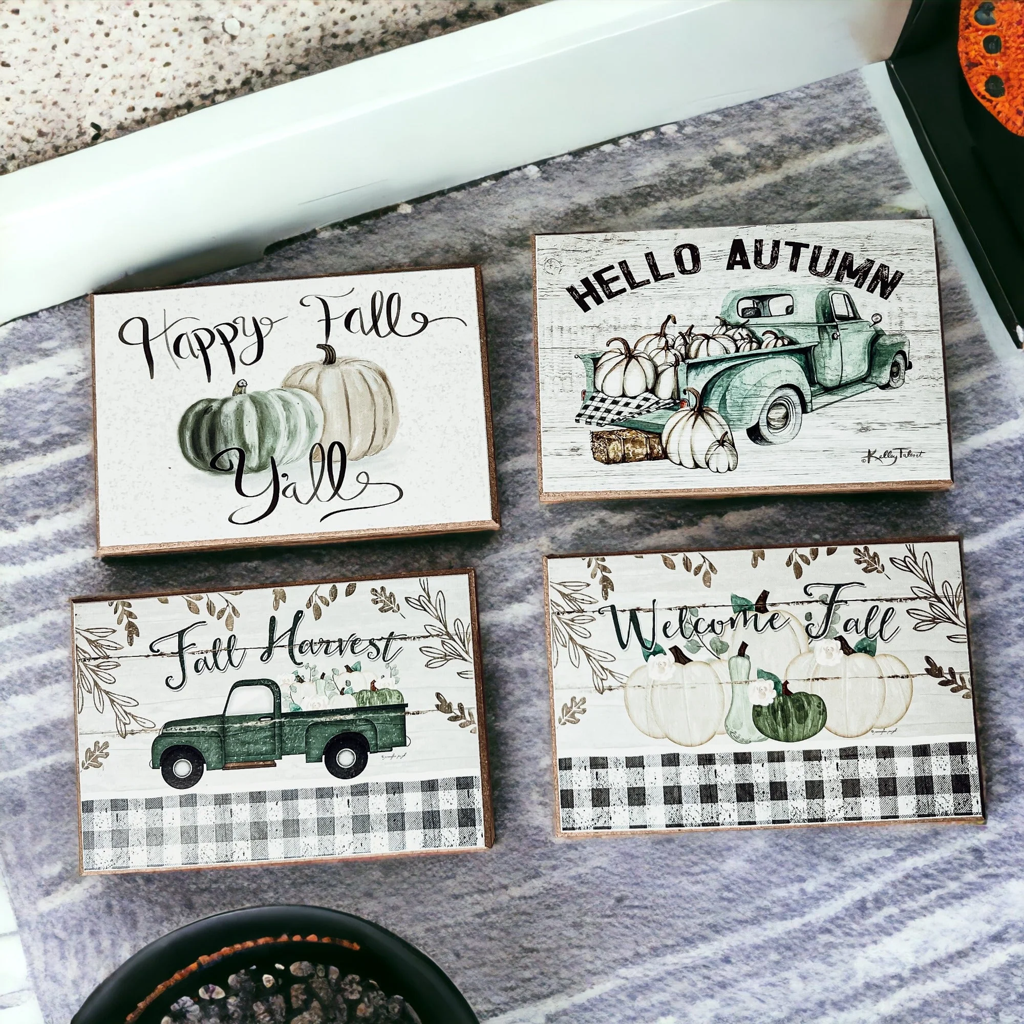 Teal Vintage Truck Hello Autumn Sign - Fall Halloween Decor, Neutral Farmhouse - Image 7