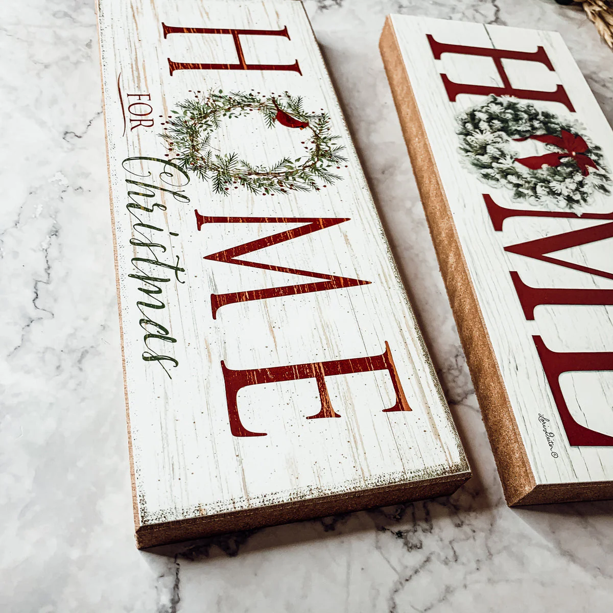Home For Christmas Wooden Sign With Wreath Holiday Mantel Shelf Decor - Image 3