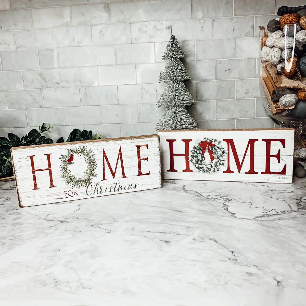 Home For Christmas Wooden Sign With Wreath Holiday Mantel Shelf Decor - Image 4