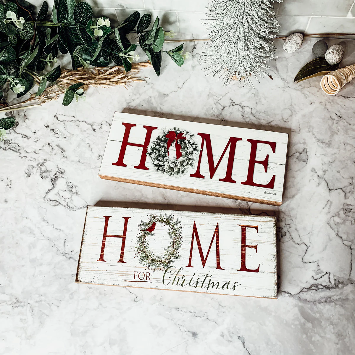 Home For Christmas Wooden Sign With Wreath Holiday Mantel Shelf Decor - Image 5