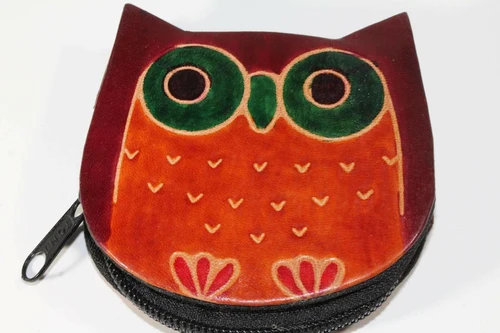 Leather Owl Coin Purse Handcrafted Embossed Compact Wallet - Image 12