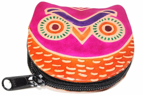 Leather Owl Coin Purse Handcrafted Embossed Compact Wallet - Image 15