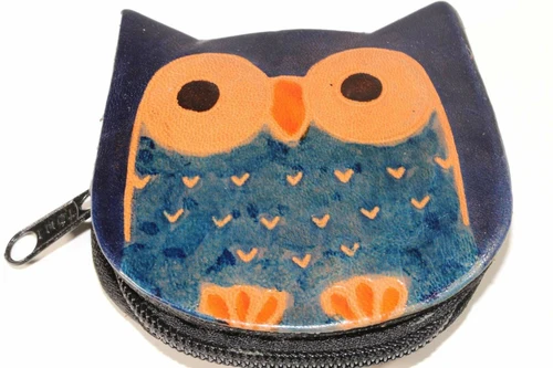 Leather Owl Coin Purse Handcrafted Embossed Compact Wallet - Image 4