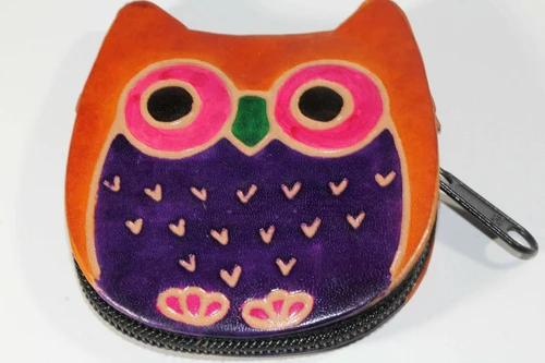 Leather Owl Coin Purse Handcrafted Embossed Compact Wallet - Image 5