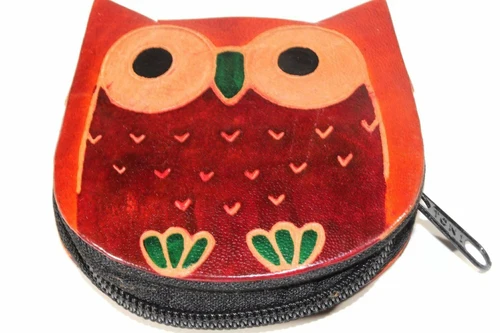 Leather Owl Coin Purse Handcrafted Embossed Compact Wallet - Image 8