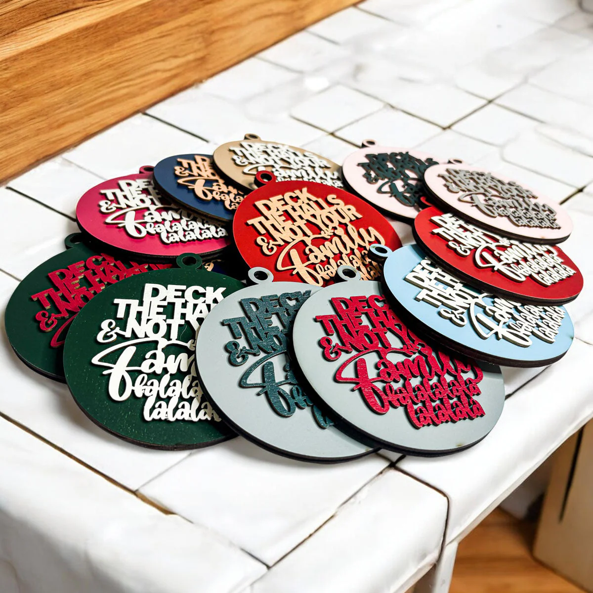 Imperfect Deck The Halls 3D Handcrafted Wooden Christmas Ornaments Set Limited Edition Hanging Decor - Image 6